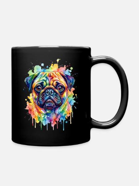 Wasserfarbener Mops Farbexplosion - Tasse einfarbig - Schwarz