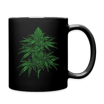 Grünes Cannabisblatt - Tasse einfarbig - Schwarz - Rechts