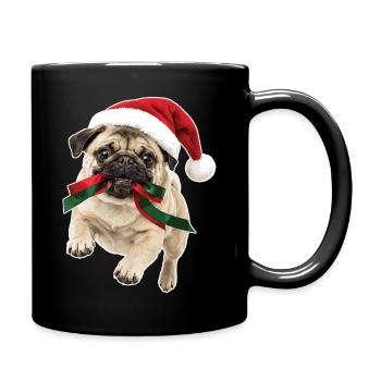 Verspielter Weihnachts Mops - Tasse einfarbig - Schwarz - Rechts