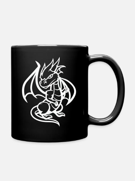 Drache Cartoon - Tasse einfarbig - Schwarz