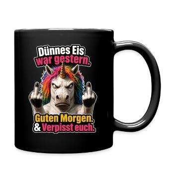 Grumpy Einhorn Eskalation - Tasse einfarbig - Schwarz - Rechts