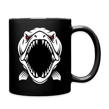 Hecht Barrakuda Maskottchen-Logo Angeln Sport Gaming - Tasse einfarbig - Schwarz - Rechts