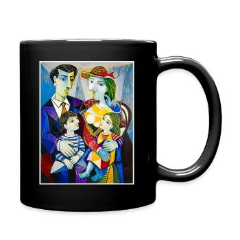 Cubist family in bright colors - Full Colour Mug - black - Right