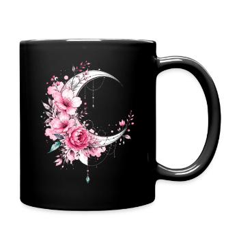 Floraler Halbmond mit Blüten - Tasse einfarbig - Schwarz - Rechts
