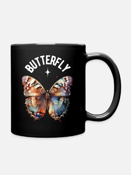 Butterfly in watercolor color - Full Colour Mug - black