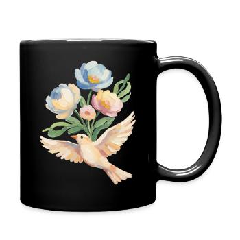 Oiseau volant aux fleurs - Mug uni - noir - Droite