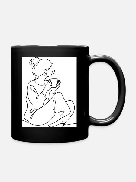 Coffee Break Line Art - Full Colour Mug - black