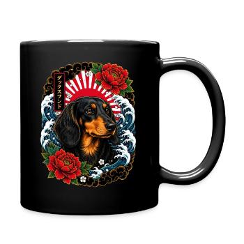 Dackel im japanischen Irezumi Tattoo Stil - Tasse einfarbig - Schwarz - Rechts