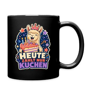 Heute zählt nur Kuchen – Party-Alpaka - Tasse einfarbig - Schwarz - Rechts