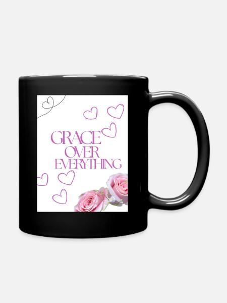 Grace Over Everything Floral Hearts - Full Colour Mug - black