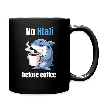 No H(a)i before Coffee | Morning grouch shark - Full Colour Mug - black - Right