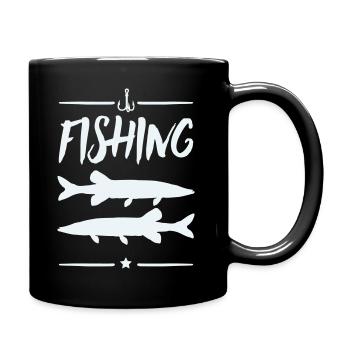 Fisherman's Motif: Fishing Silhouettes - Full Colour Mug - black - Right