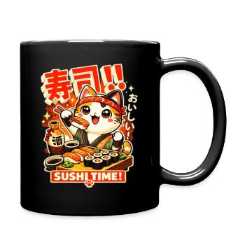 Kawaii Sushi Katze - Tasse einfarbig - Schwarz - Rechts