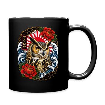 Eule im japanischen Irezumi Tattoo Stil - Tasse einfarbig - Schwarz - Rechts