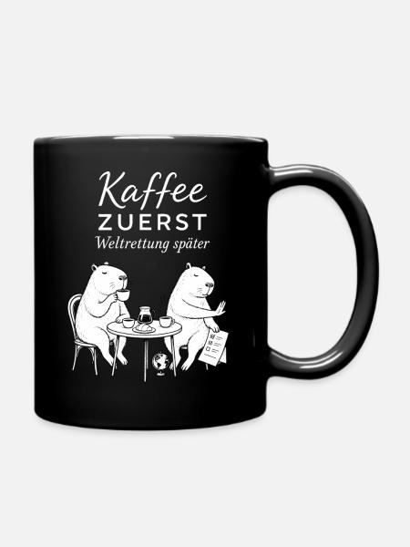 Kaffee zuerst Bärenhumor - Tasse einfarbig - Schwarz