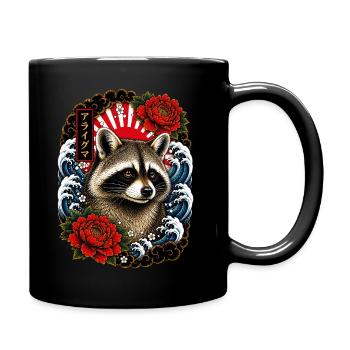 Waschbär im japanischen Irezumi Tattoo Stil - Tasse einfarbig - Schwarz - Rechts