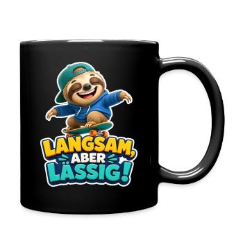 Faultier Skater Langsam aber lässig Spruch Cool - Tasse einfarbig - Schwarz - Rechts