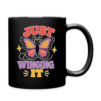 Just Winging It – Funny Butterfly - Full Colour Mug - black - Right