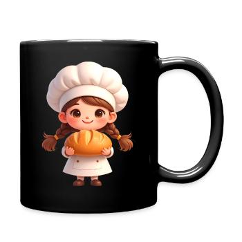 Baker Girl with Bread – Cute Comic - Full Colour Mug - black - Right