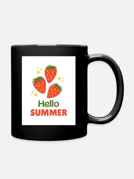 Hello Summer Strawberries - Full Colour Mug - black