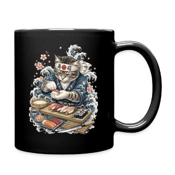 Lustige Katze als Japanischer Sushi Meisterkoch - Tasse einfarbig - Schwarz - Rechts