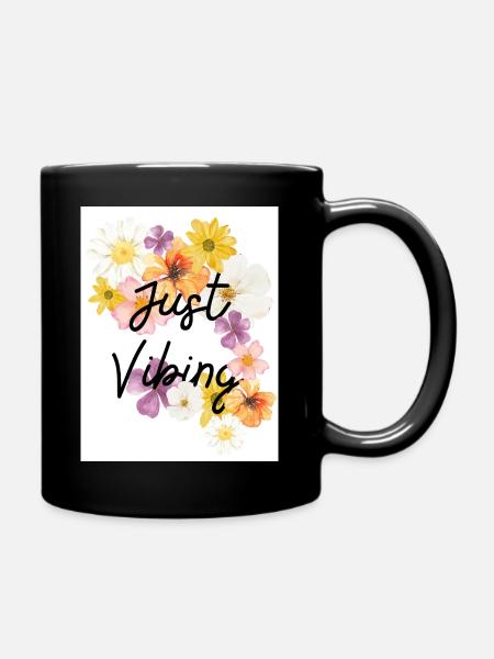 Just Vibing Blumenkranz - Tasse einfarbig - Schwarz