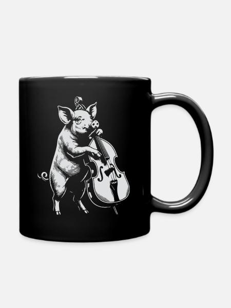Swine spielt Kontrabass - Tasse einfarbig - Schwarz