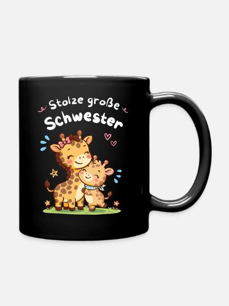 Stolze große Schwester Giraffe – Kleiner Bruder - Tasse einfarbig - Schwarz