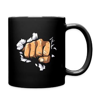 Boxer Faust Faustschlag Wand boxen Kraft Wut K.O - Tasse einfarbig - Schwarz - Rechts