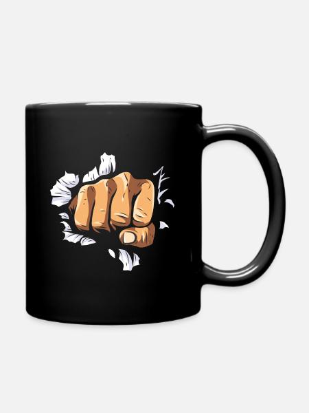 Boxer Fist Punch Wall Boxing Force Anger Knockout - Full Colour Mug - black