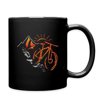 Mountainbikes im Sonnenuntergang Geschenk - Tasse einfarbig - Schwarz - Rechts