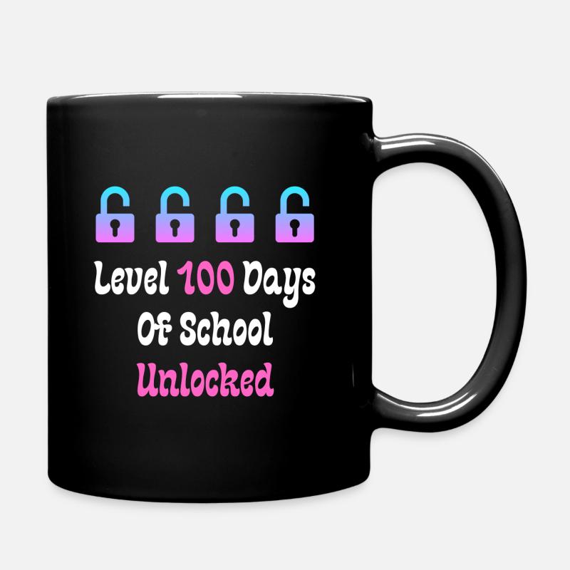 Level 100 Days Of School Unlocked - Full Colour Mug - black