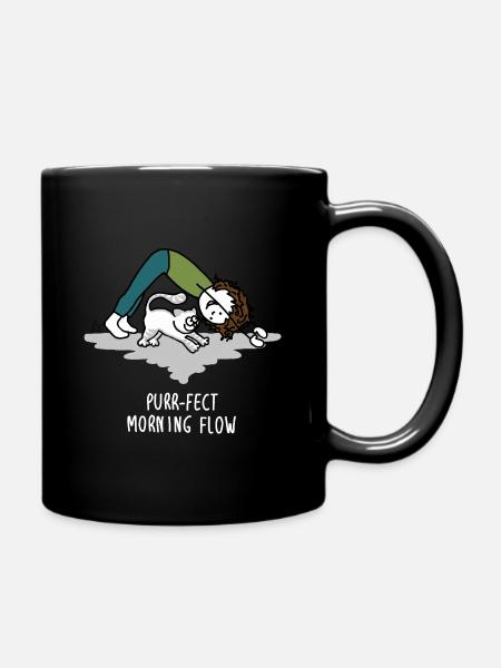Purrfect morning flow - Yoga Chat blanc - Mug uni - noir