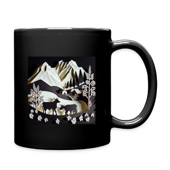 art montagne papier découpé scène alpes suisse - Mug uni - noir - Droite
