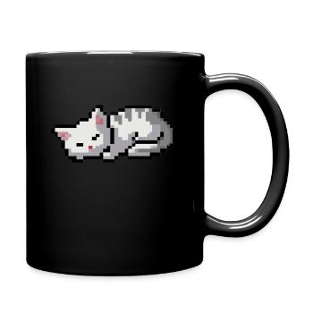 Schlafendes Kätzchen Pixel Art - Tasse einfarbig - Schwarz - Rechts