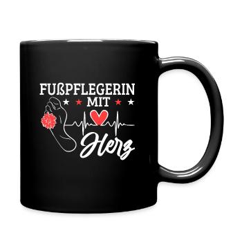 Fußpflegerin mit Herz Herzschlag Pediküre - Tasse einfarbig - Schwarz - Rechts