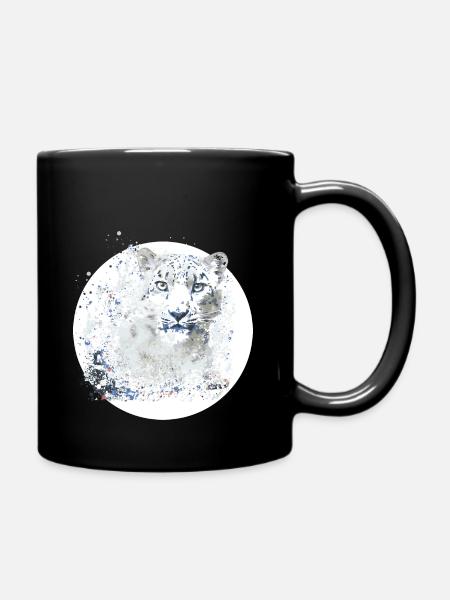 schneeleopard,katze,leopard, jaguar,weiss - Tasse einfarbig - Schwarz