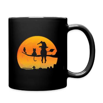 Cat Witch Owl Vintage Cemetery Halloween - Full Colour Mug - black - Right