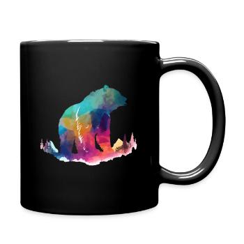 Bär in den Bergen bunt - Tasse einfarbig - Schwarz - Rechts
