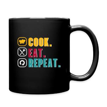 Koch Hobbykoch Köchin Cook Eat Repeat Geschenkidee - Tasse einfarbig - Schwarz - Rechts
