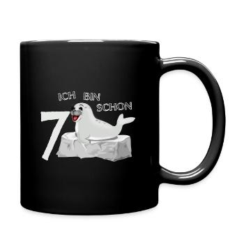 Lachende Robbe auf Fels - 7. Geburtstag - Tasse einfarbig - Schwarz - Rechts