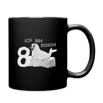 Lachende Robbe auf Fels - 8. Geburtstag - Tasse einfarbig - Schwarz - Rechts