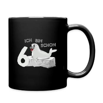 Lachende Robbe auf Fels - 6. Geburtstag - Tasse einfarbig - Schwarz - Rechts