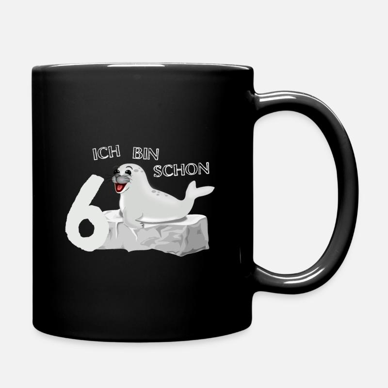 Lachende Robbe auf Fels - 6. Geburtstag - Tasse einfarbig - Schwarz