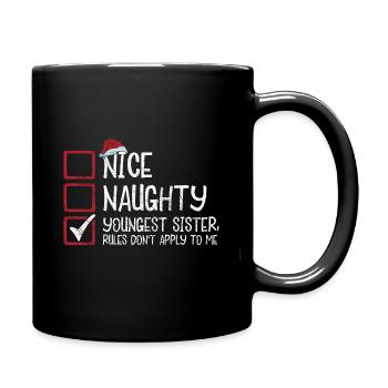 Christmas Sister Nice Naughty Youngest Sister - Full Colour Mug - black - Right