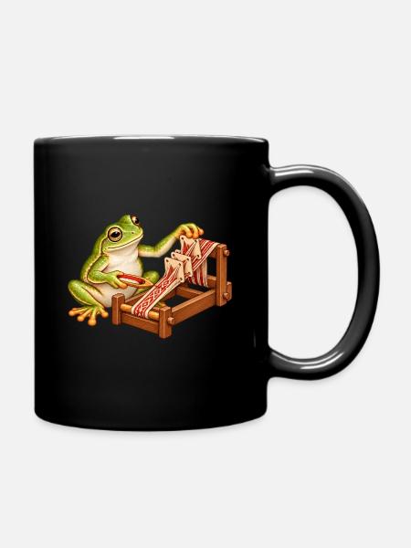 Frosch webt mit Brettchen - Tasse einfarbig - Schwarz