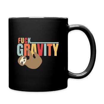 Boulder Design kletterndes Faultier, FUCK GRAVITY - Tasse einfarbig - Schwarz - Rechts