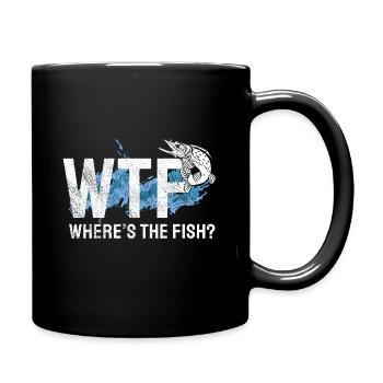 Angler Fishing Gift Idea WTF Where's The Fish - Full Colour Mug - black - Right