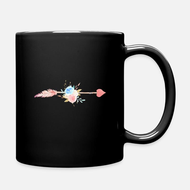 Arrow feather flowers pastel pink customizable - Full Colour Mug - black