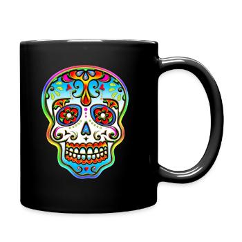 Totenkopf Sugar Skull Bunt Musik Festival Blumen - Tasse einfarbig - Schwarz - Rechts